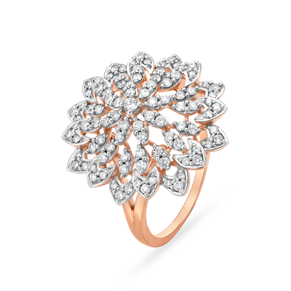 Exquisite 14 Karat Rose Gold And Diamond Chrysanthemum Cocktail Ring