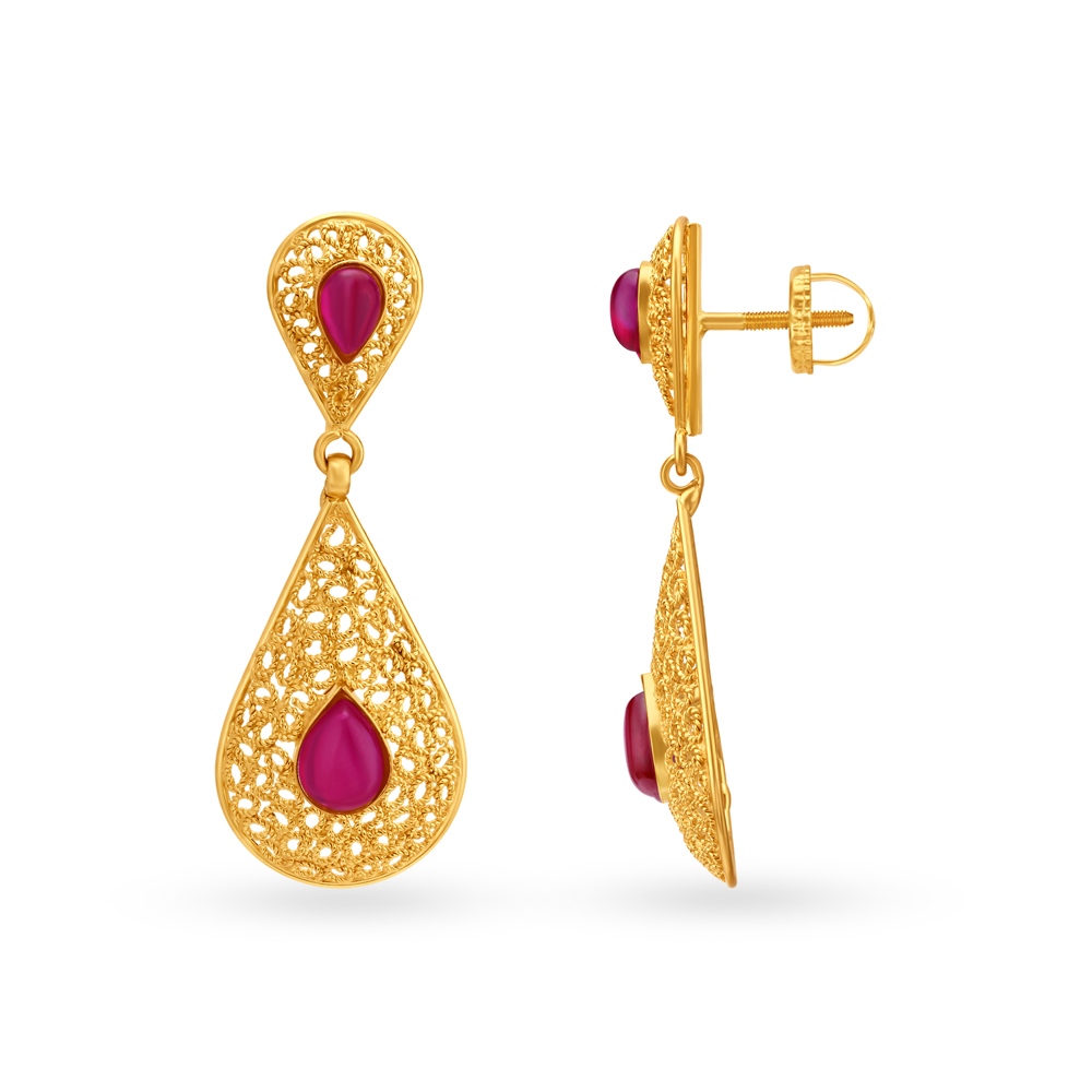 

Majestic 22 Karat Yellow Gold Teardrop Drop Earrings