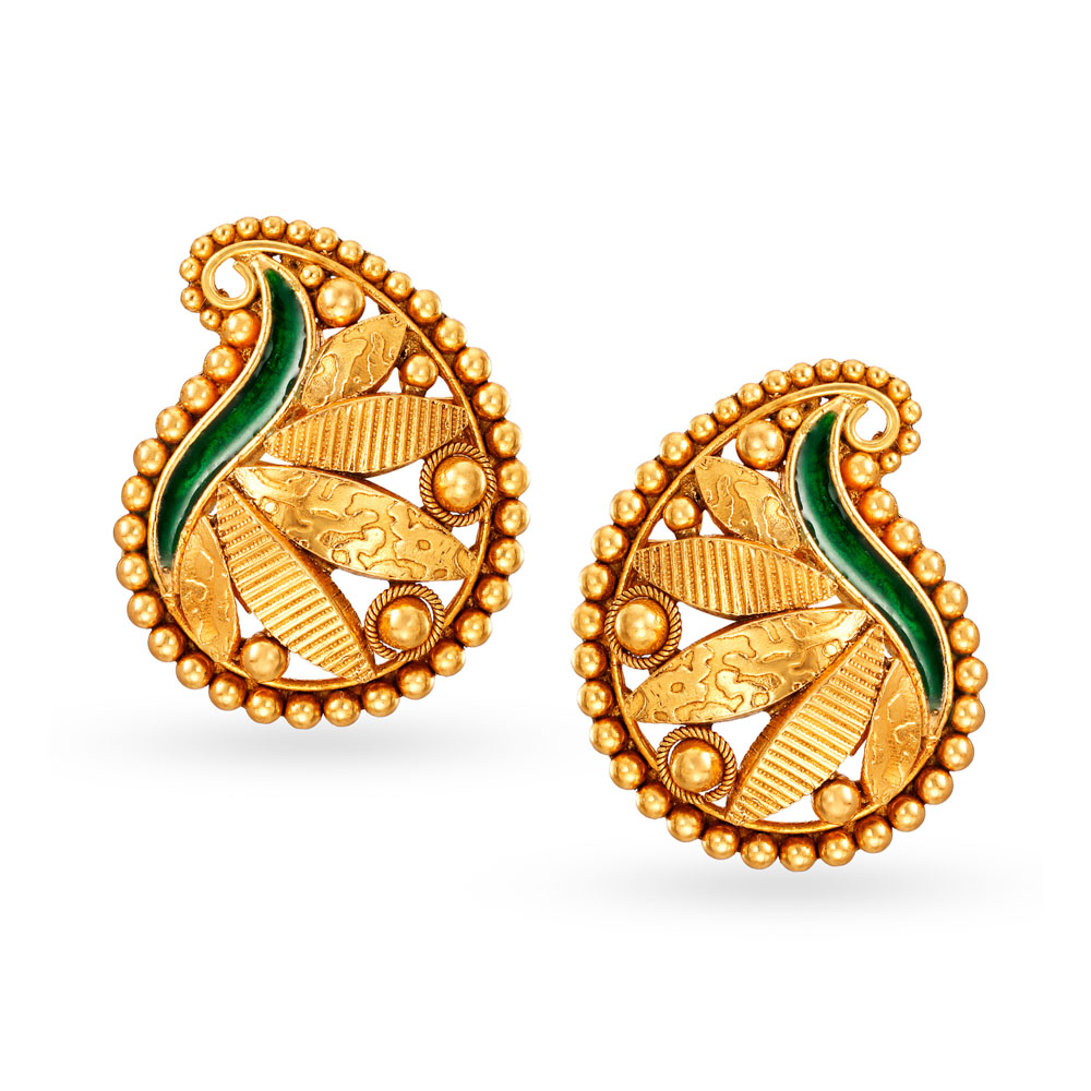 Gold-Plated Stone Studded Floral Patterned Meenakari Earrings with Bea –  Priyaasi