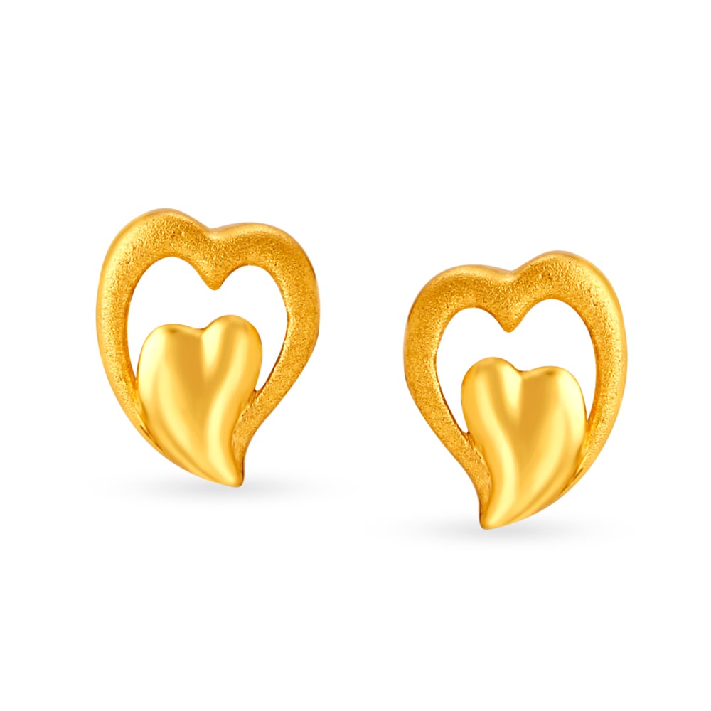 Paisley Heart Shape Gold Stud Earrings for Kids