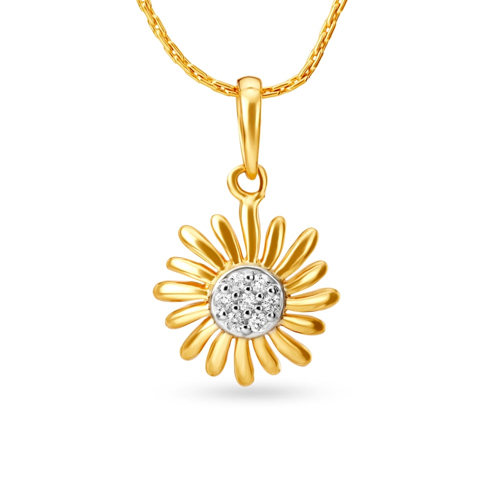 Striking 18 Karat Yellow Gold And Diamond Flower Pendant