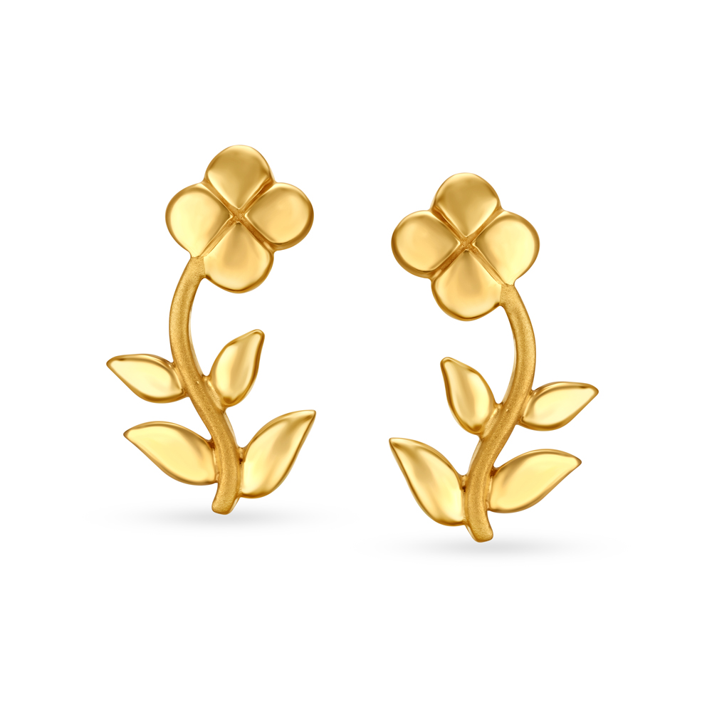 Whimsical Yellow Gold Flower Stud Earrings