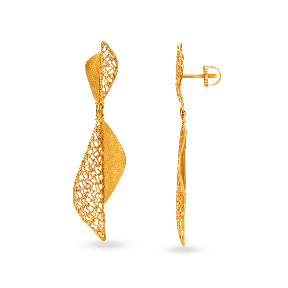 

Eccentric Filigree Jali Work Gold Drop Earrings