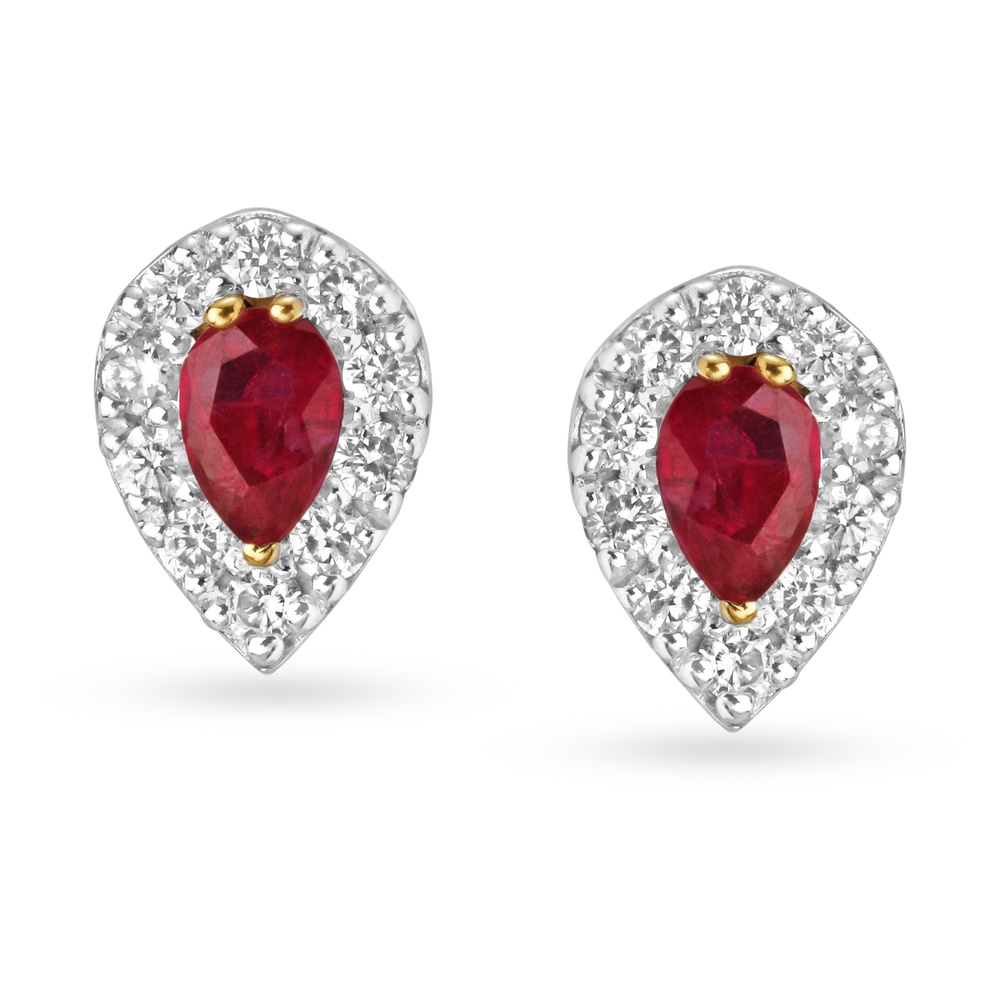 A Pair Of 18k Gold, Ruby, And Diamond Earrings