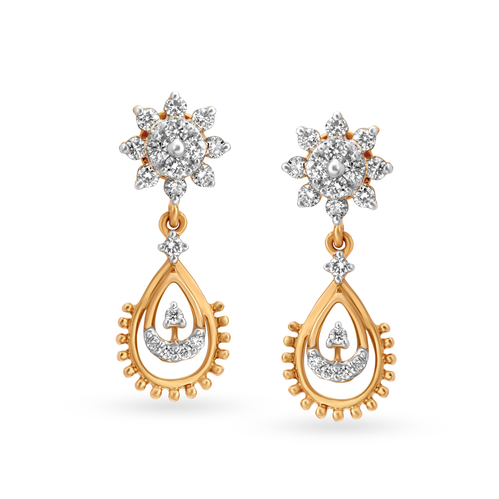 Floral Teardrop Diamond Drop Earrings