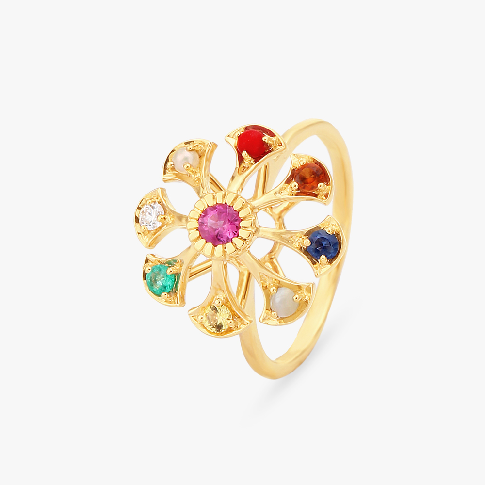 

Cluster Navaratna Diamond Finger Ring