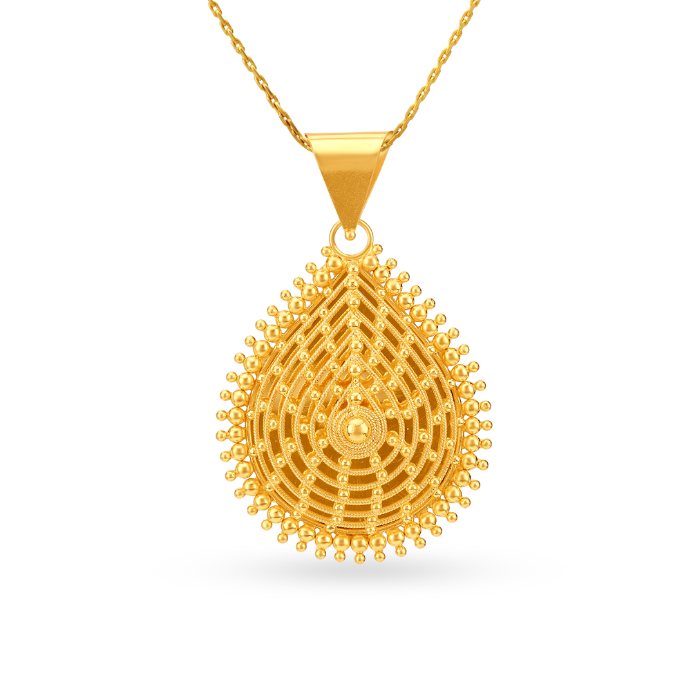 

Ethereal Yellow Gold Beaded Teardrop Pendant