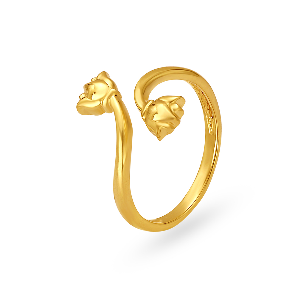 Dainty 22 Karat Yellow Gold Dual Flower Finger Ring