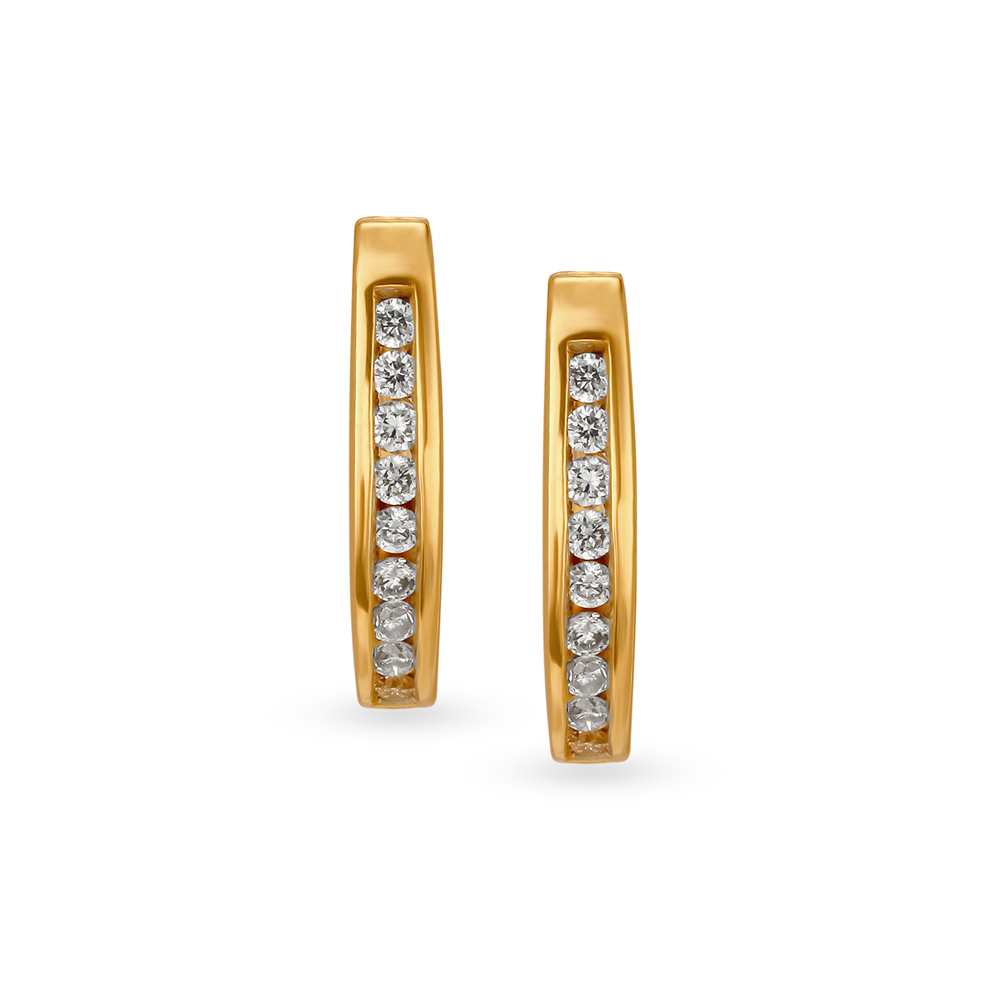 Chic Ultra Modern Diamond Gold Hoop Bali Earrings