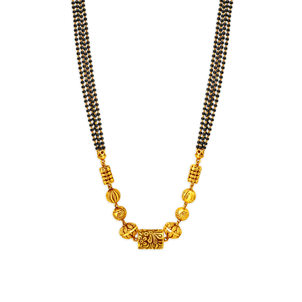 

Whimsical 22 Karat Yellow Gold Beaded Cylinder Mangalsutra