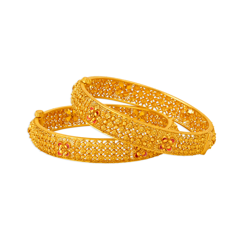 

Ethereal 22 Karat Yellow Gold Floral Lattice Bangle