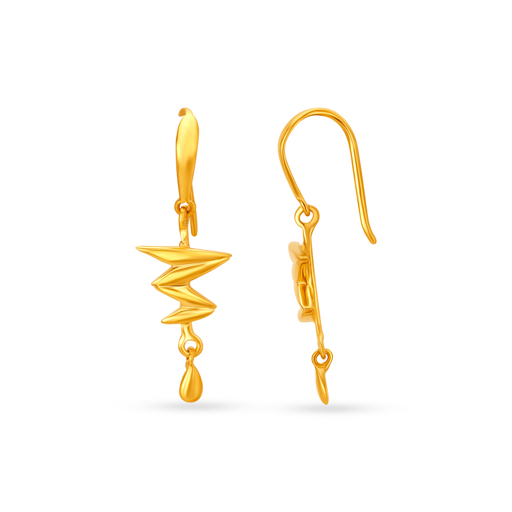 

Sophisticated Yellow Gold Thunderbolt Hoop Earrings