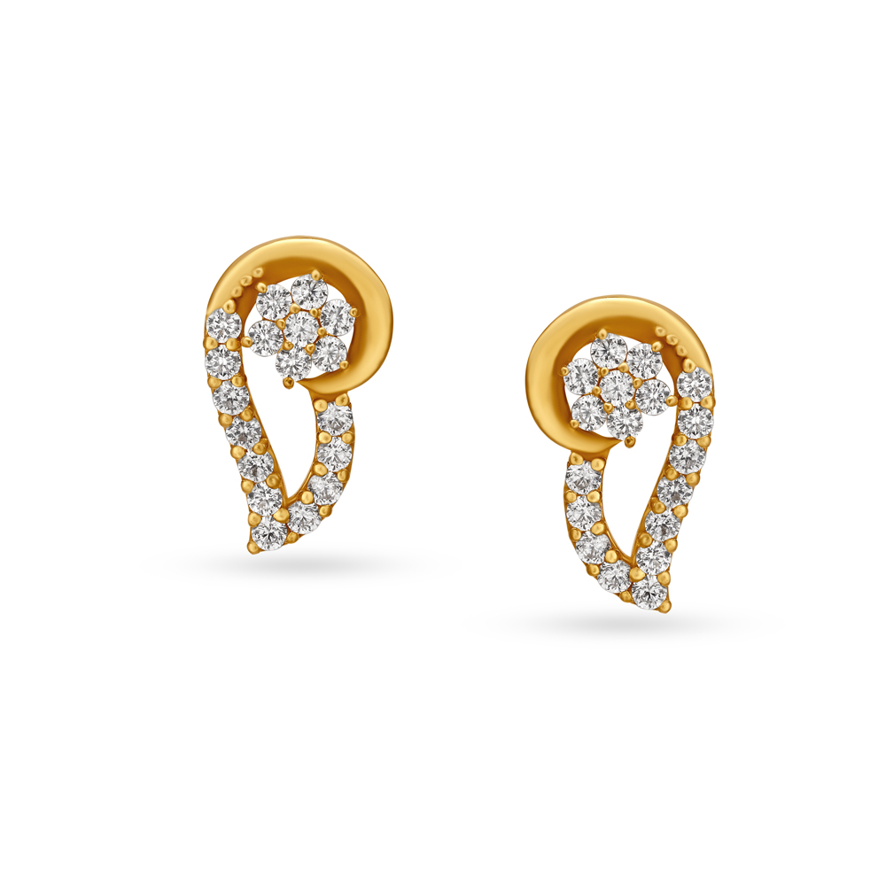 Dainty Floral Motif Gold Stud Earrings