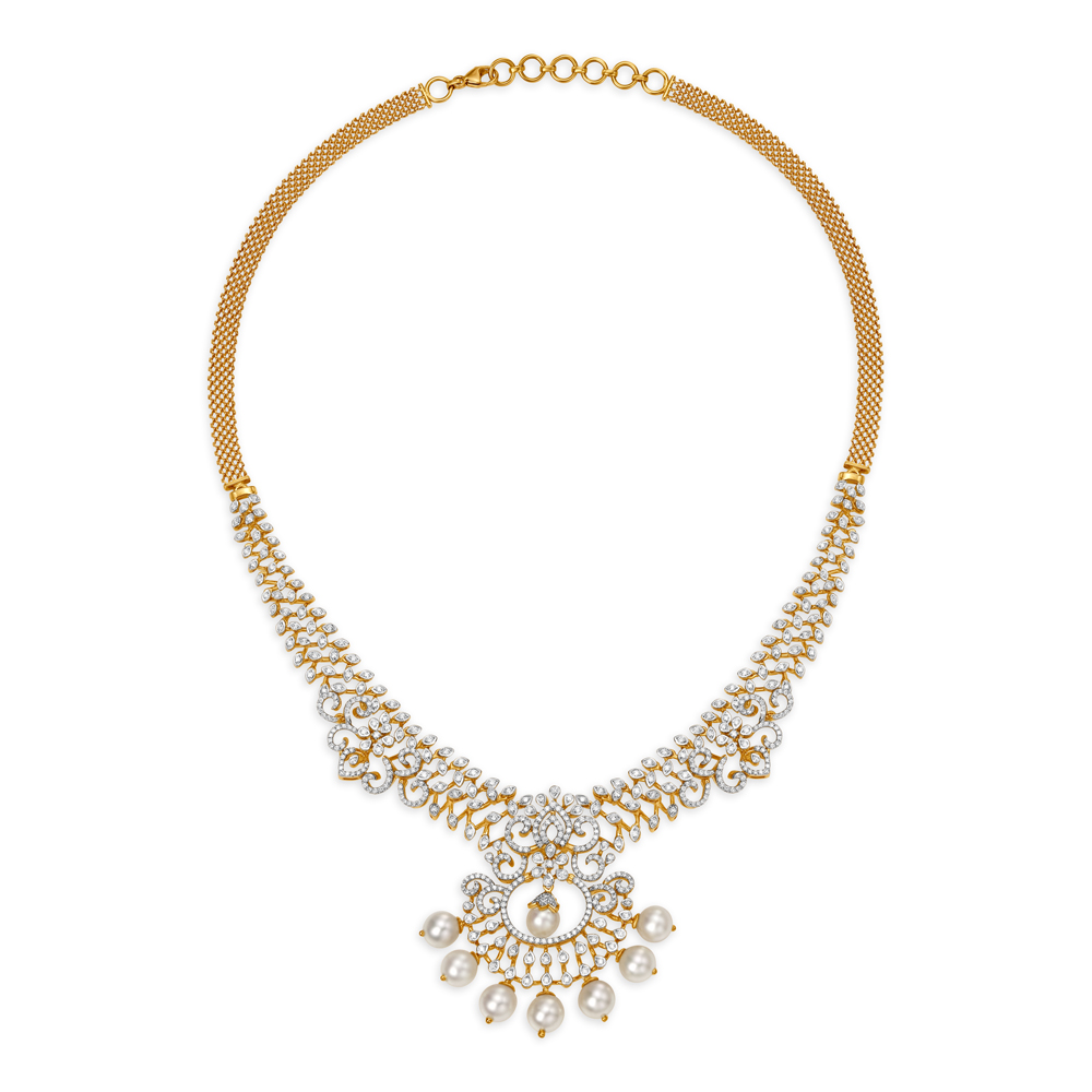 Opulent Floral Gold and Diamond Necklace