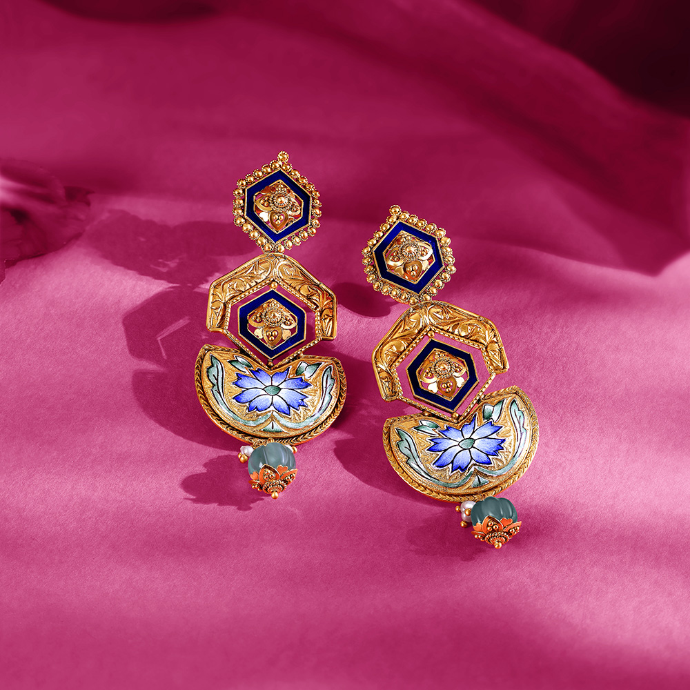 

Regal Enamel Gold Drop Earrings