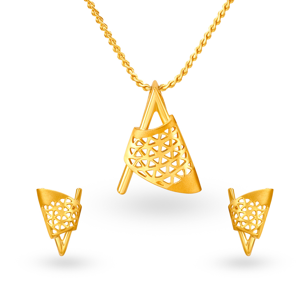 Rhombic Shape Diamond Pendant and Earrings Set