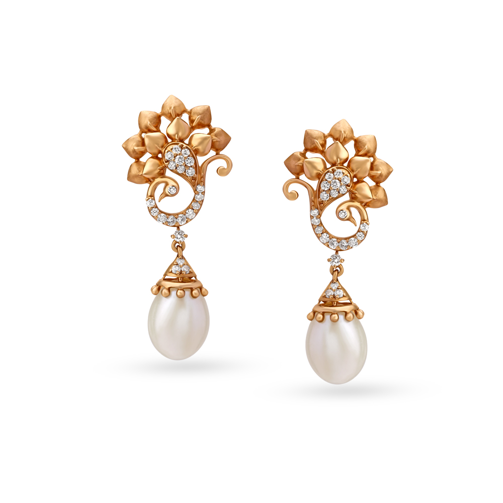 Glistening Diamond and Rose Gold Mani Drop Earrings