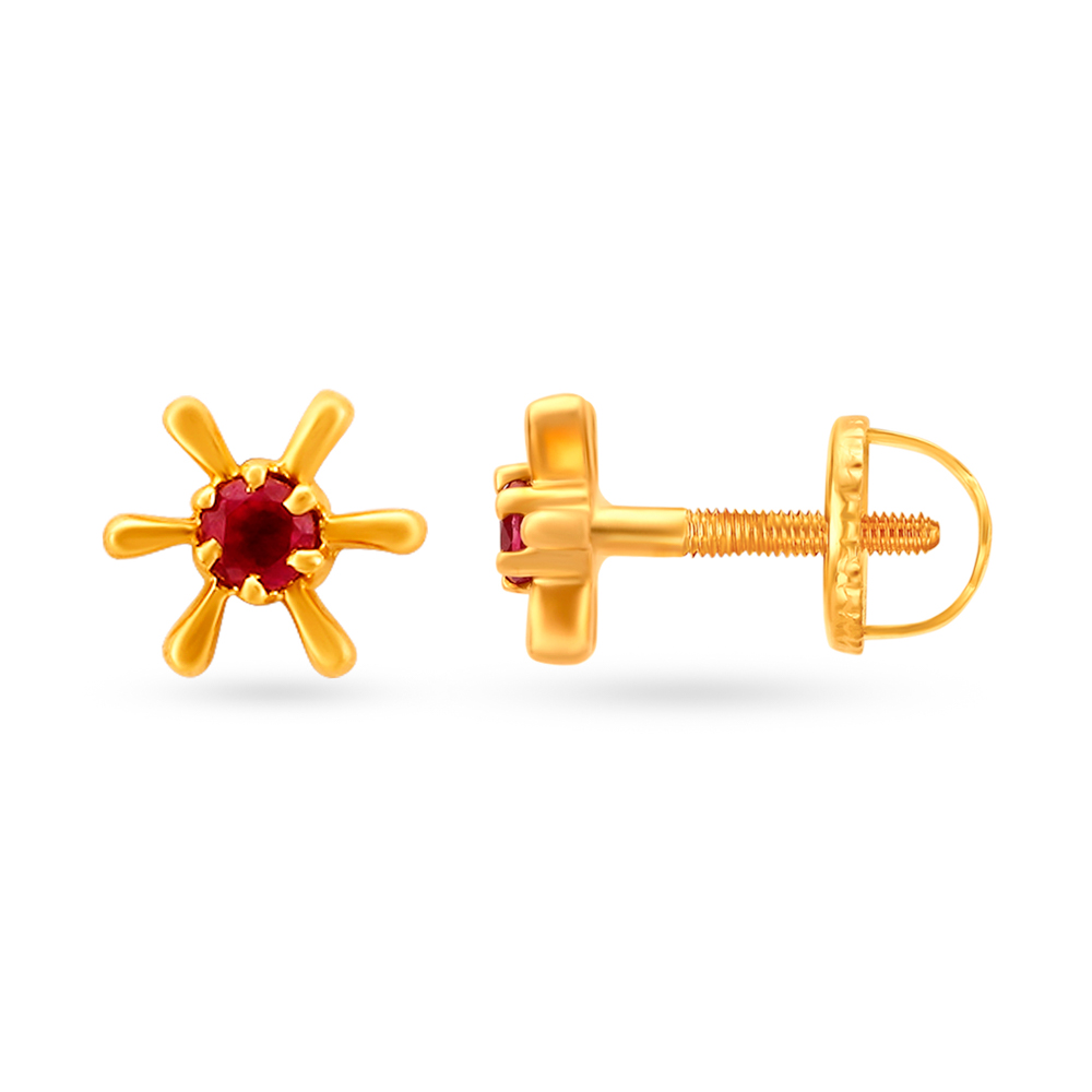 

Radiant 18 Karat Yellow Gold And Ruby Floral Studs