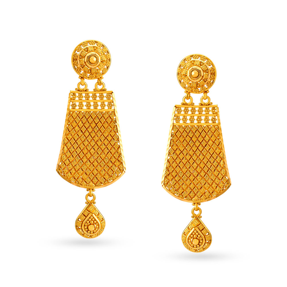 Tantalizing 22 Karat Yellow Gold Paneled Necklace And Earrings Set