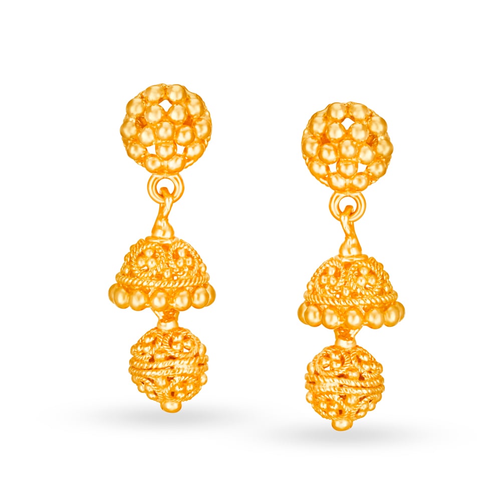 

Traditional 22 Karat Yellow Gold Filigree Pattern Drop Earrings