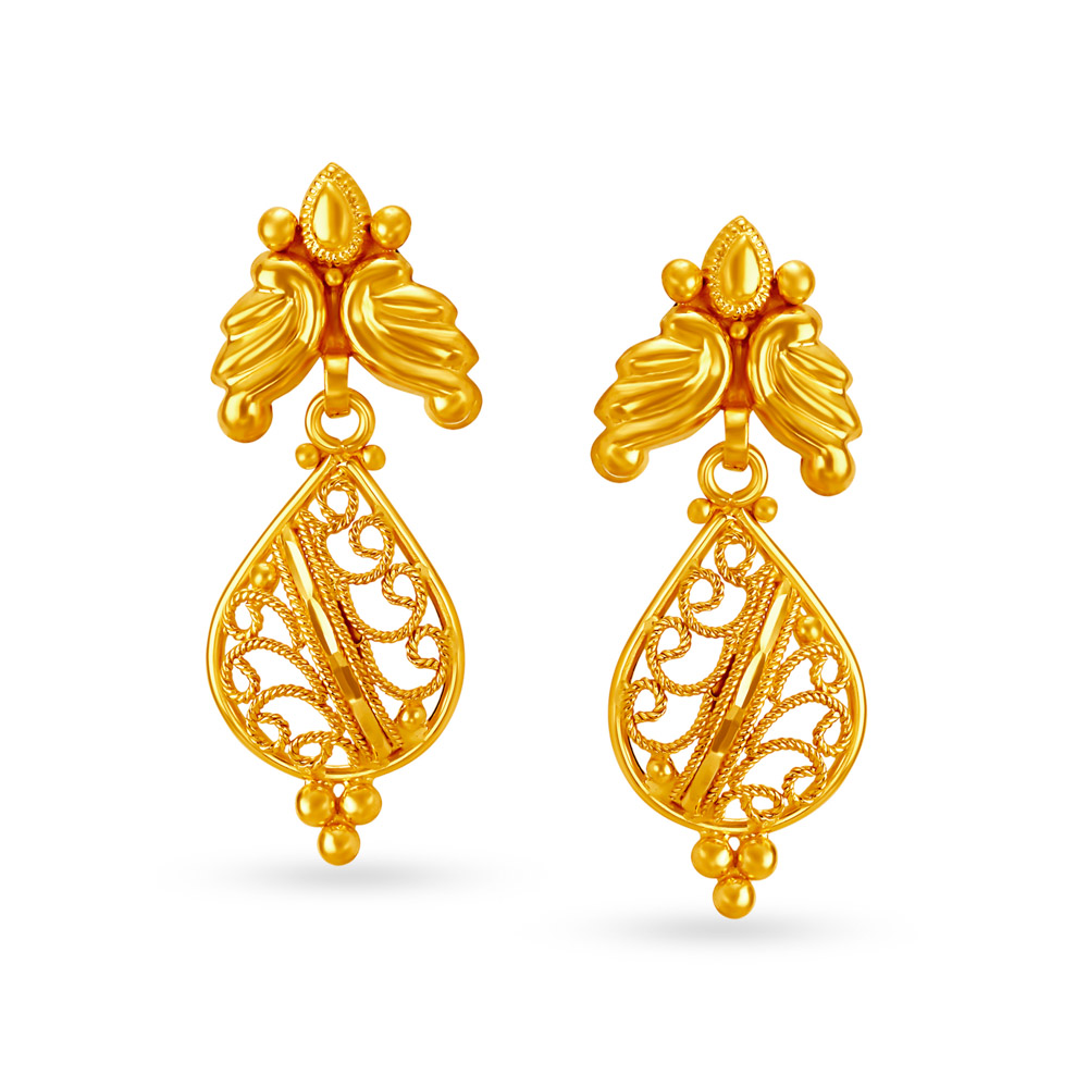 Majestic 22 Karat Yellow Gold Teardrop Drop Earrings