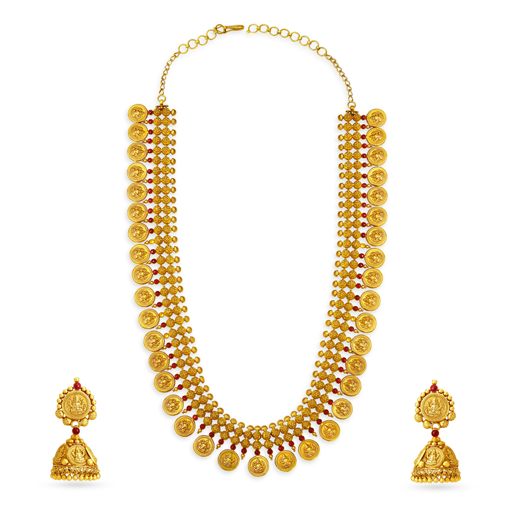 Gold lakshmi sales kasu necklace