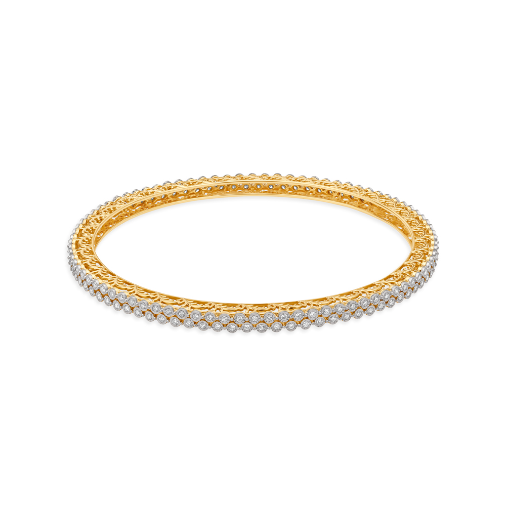 Linear Shimmering Diamond Bangle in Yellow and White Gold