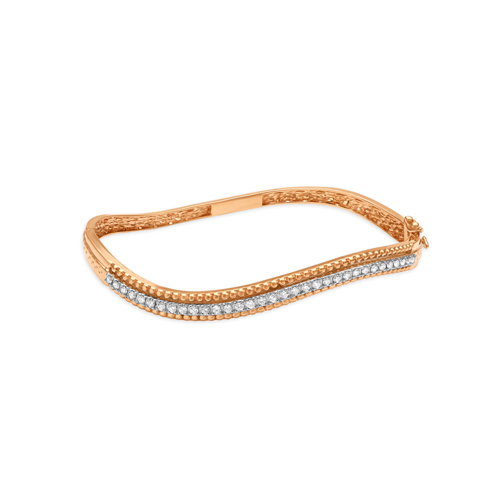 Radiant Wave Diamond Bangle in White and Rose Gold
