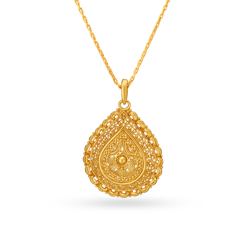 

Riveting Jali Work Single Hook Gold Pendant