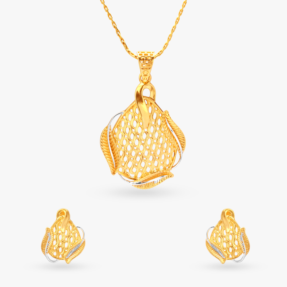 

Graceful Flowing Gold Pendant and Earrings Set