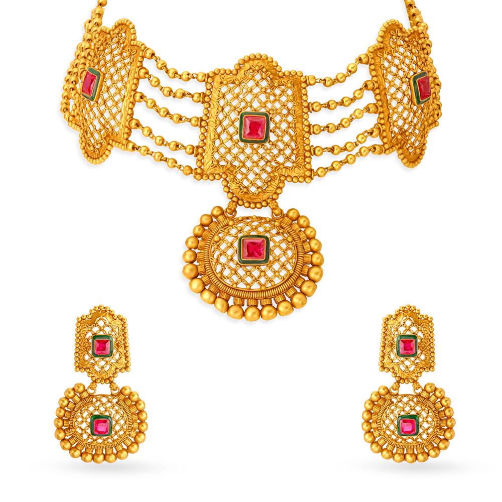 

Regal Filigree Gold Necklace Set