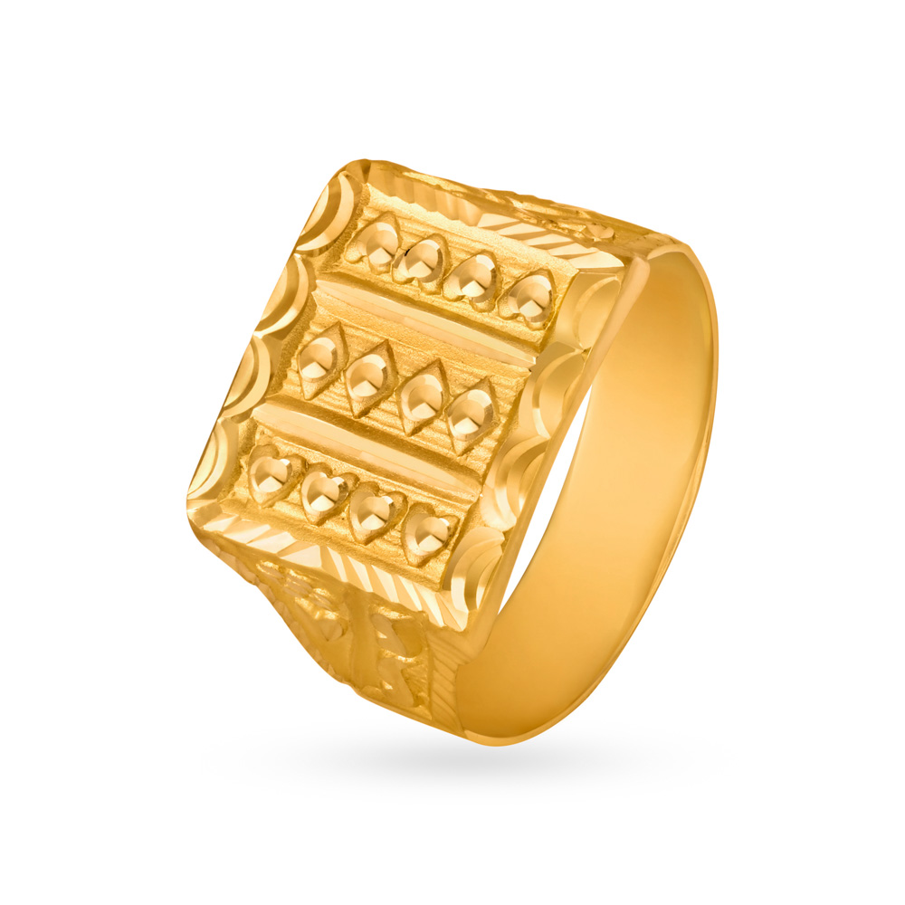 Unique 22 Karat Yellow Gold Square Finger Ring