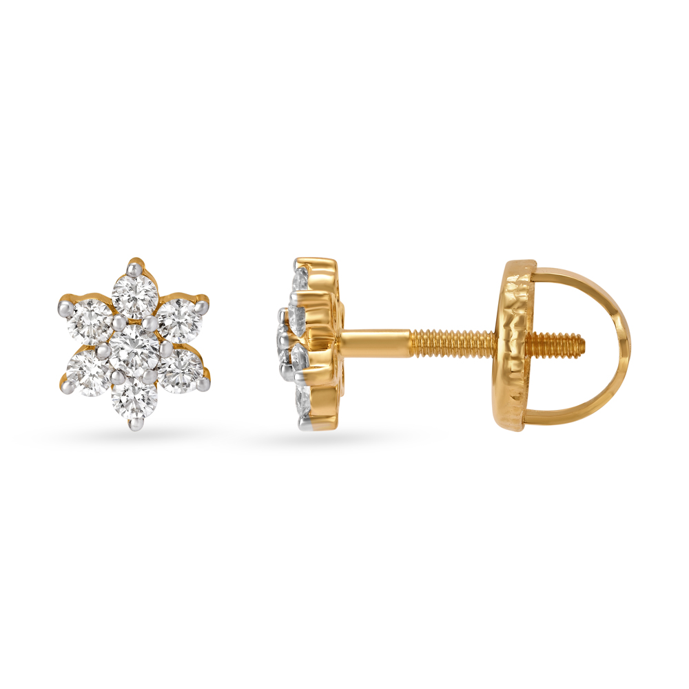 

Shimmering 18 Karat Yellow Gold And Diamond Floral Studs