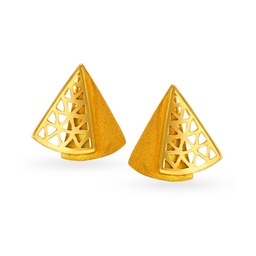 

Sophisticated 22 Karat Yellow Gold Dual-Toned Geometric Studs