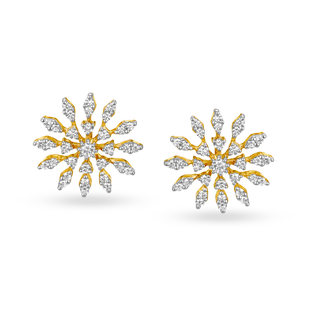 Radiant Floral Gold and Diamond Stud Earrings