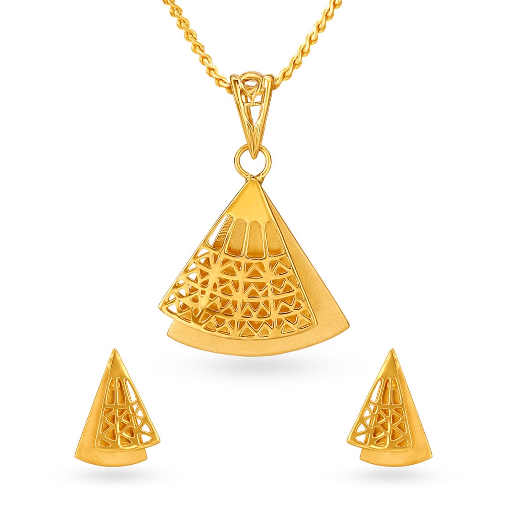 

Elegant Pyramids Gold Pendant and Earrings Set