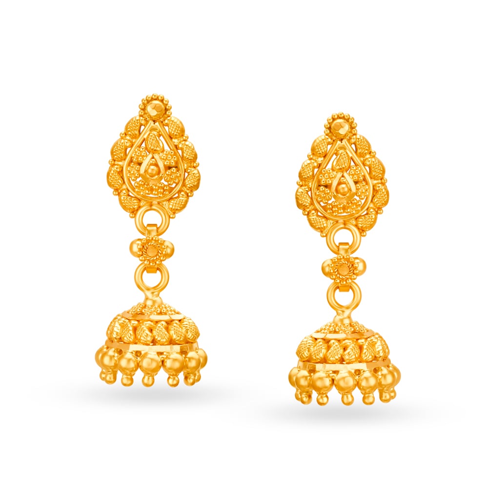 Decorative 22 Karat Yellow Gold Jhumkas