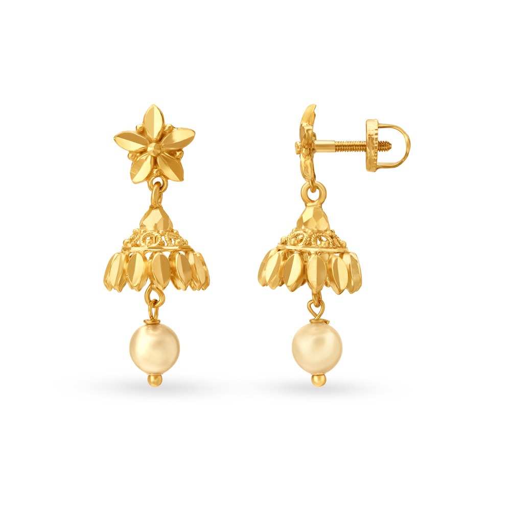 

Elegant Pearl Gold Jhumka Earrings