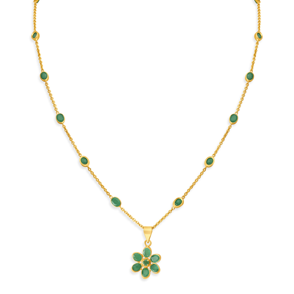 

Artistic Floral Emerald Gold Pendant with Chain