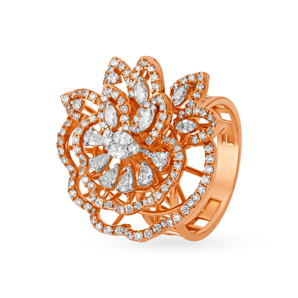 Elaborate 18 Karat Rose Gold And Diamond Finger Ring