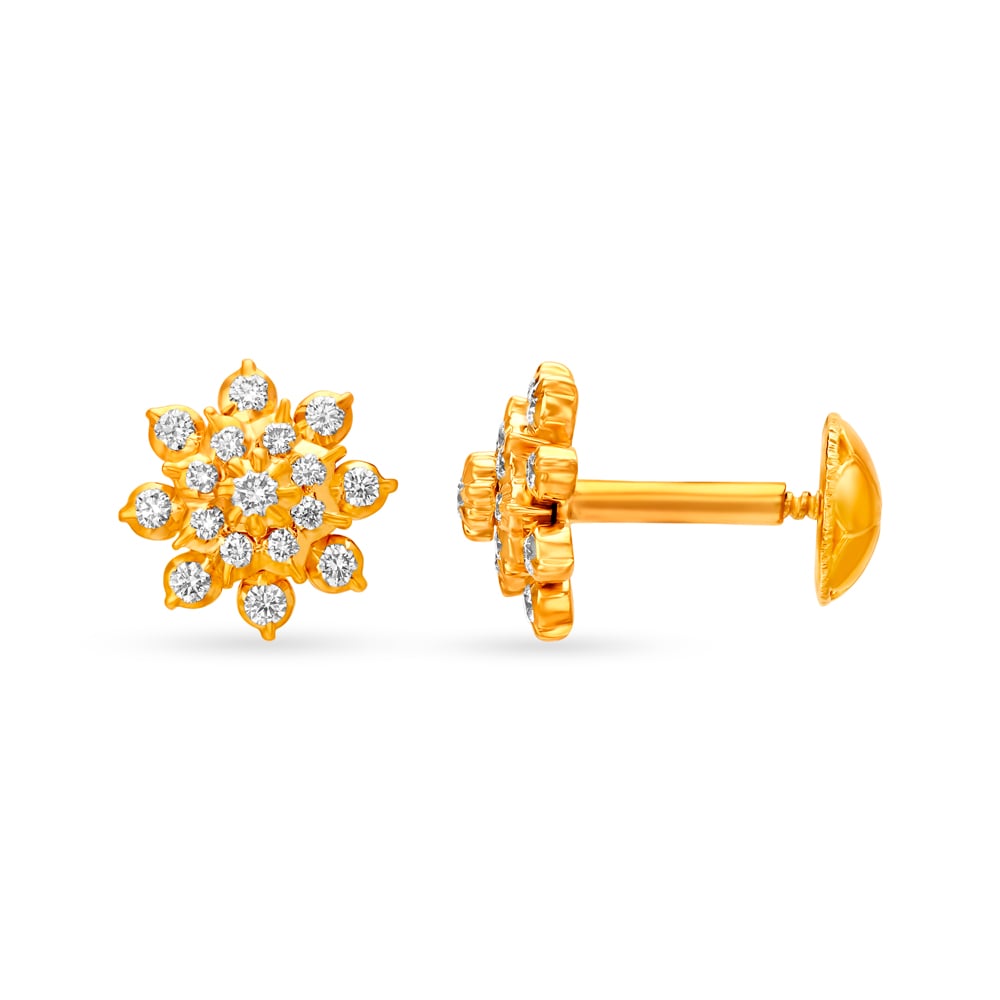 

Lustrous 22 Karat Yellow Gold And Diamond Floral Studs