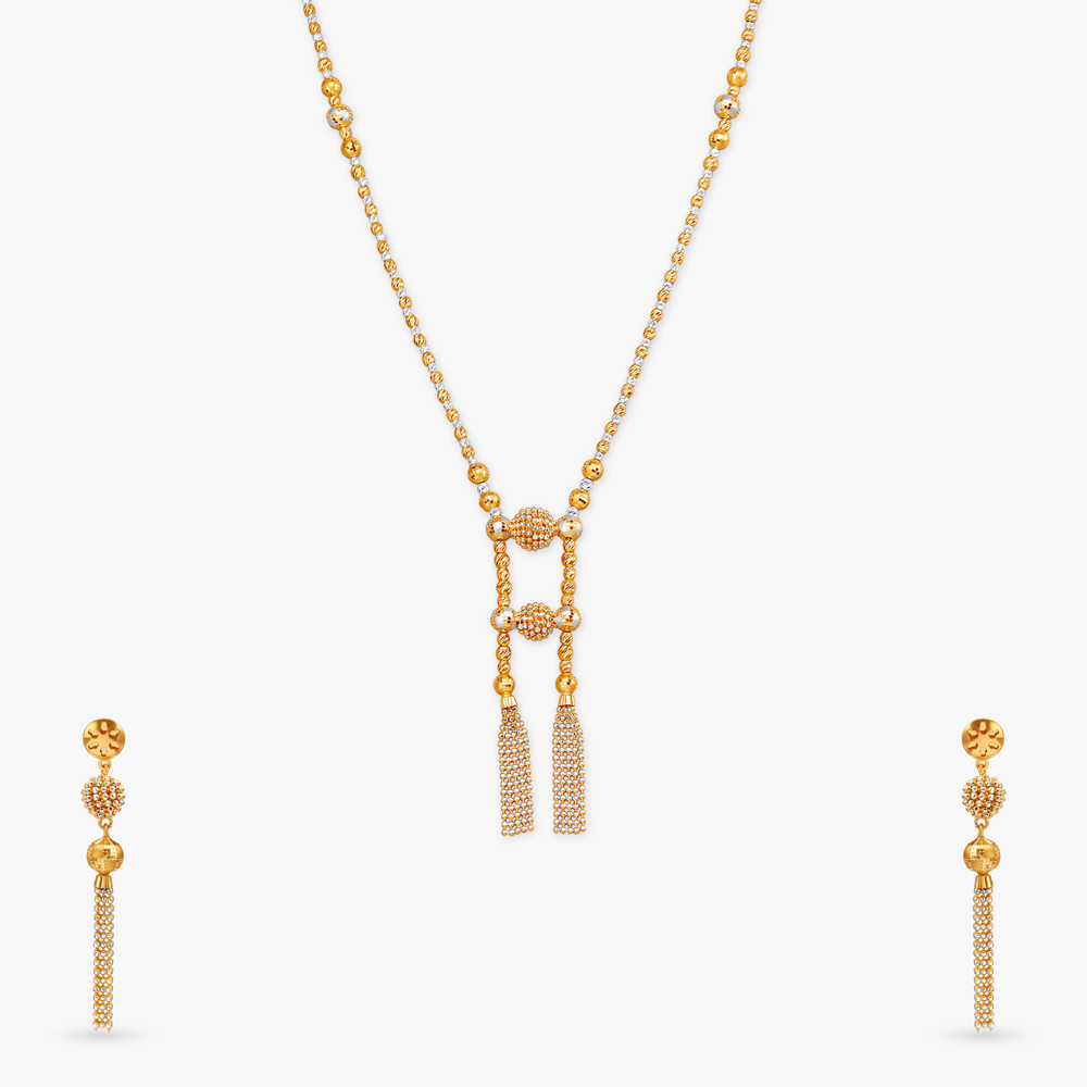 

Knurled Beaded Gold Necklace Set