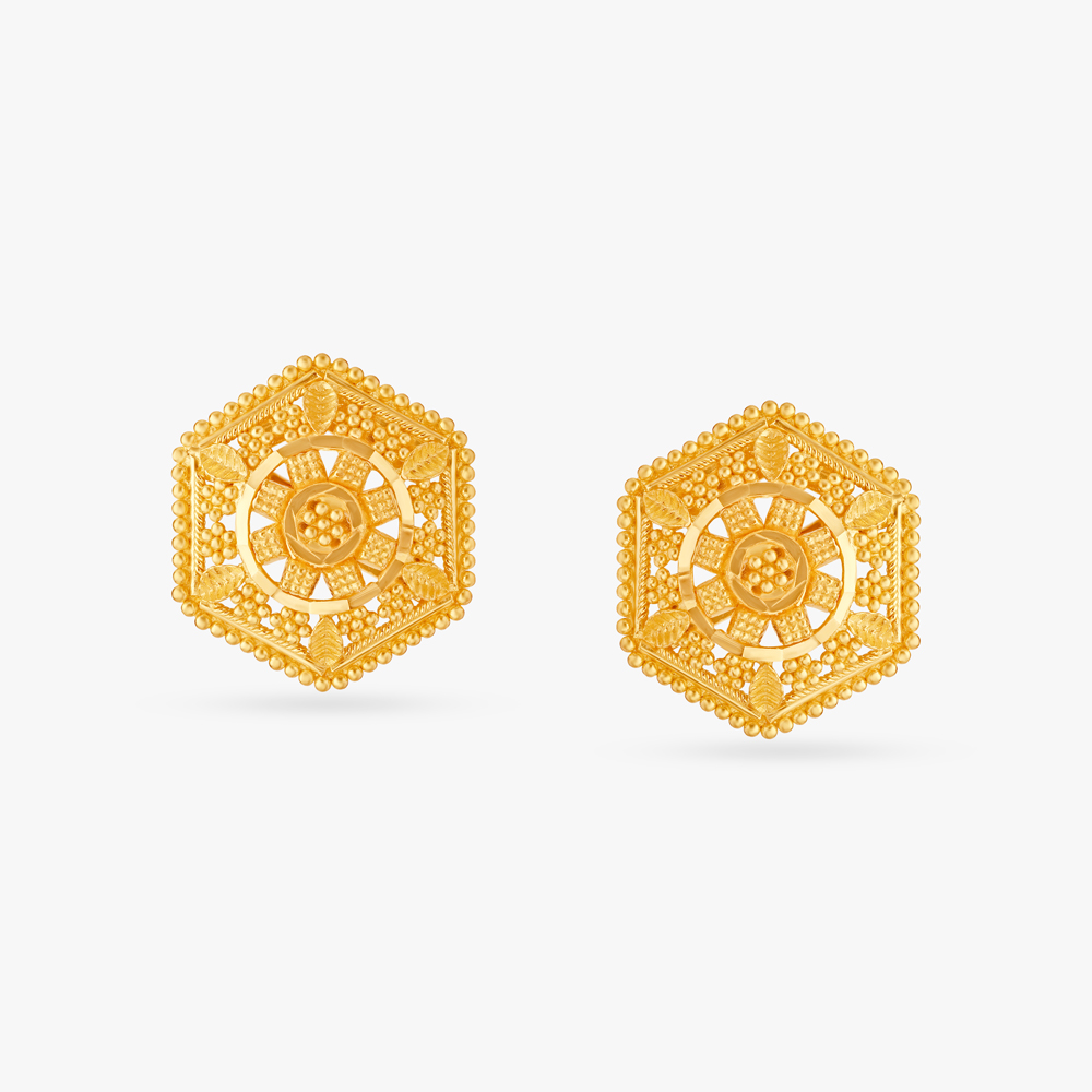 Gleaming Hexagon Stud Earrings