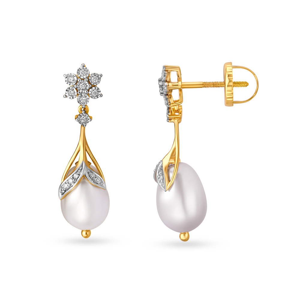 Enchanting Floral Diamond Drop Earrings in Yellow and White Gold