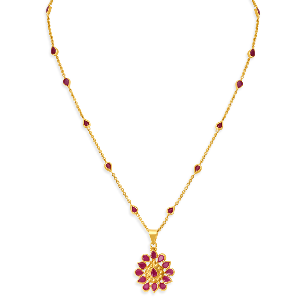 

Gleaming Ruby Petal Pendant with Chain