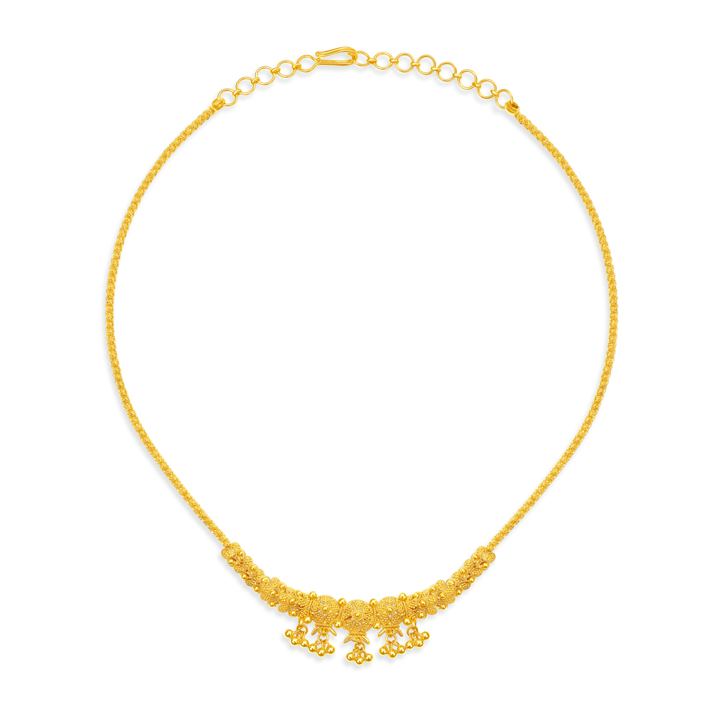 

Lavish Yellow Gold Beaded Necklace and Earrings Set