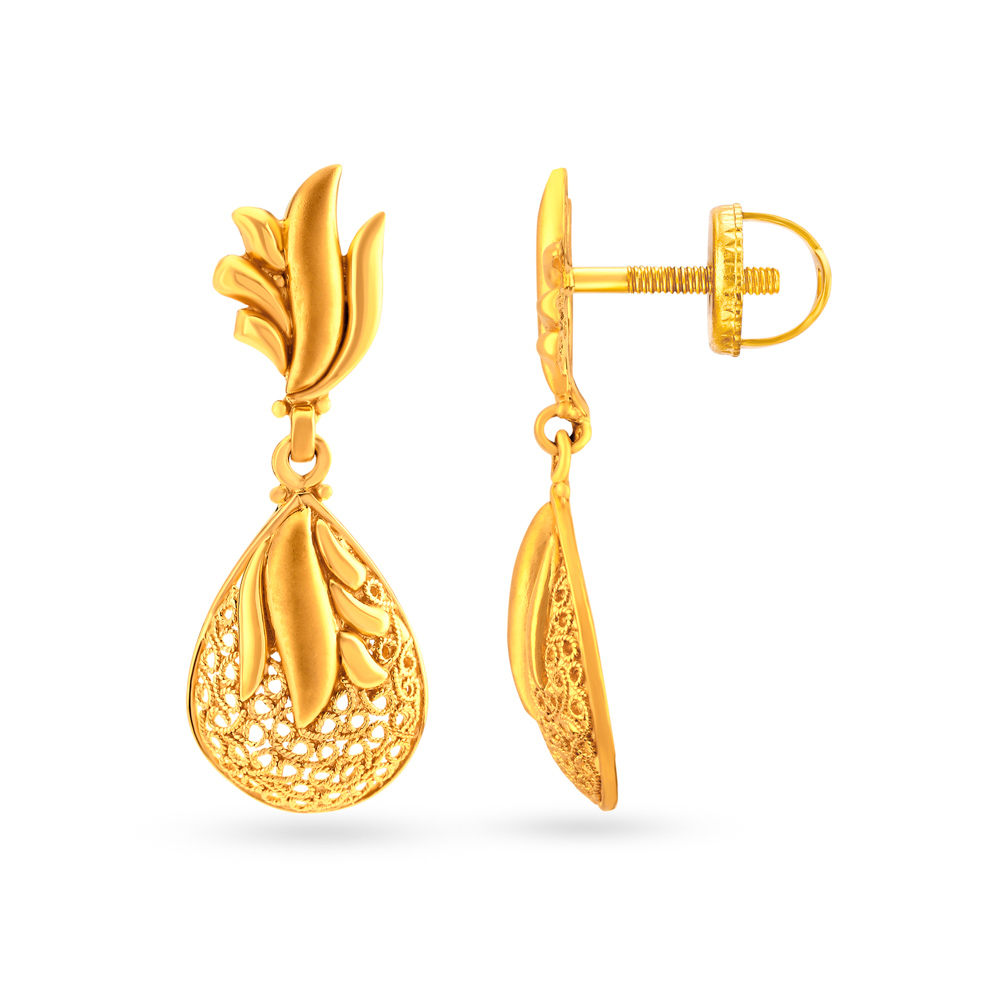 Contemporary Gold Jali Work Drop Earrings 6039