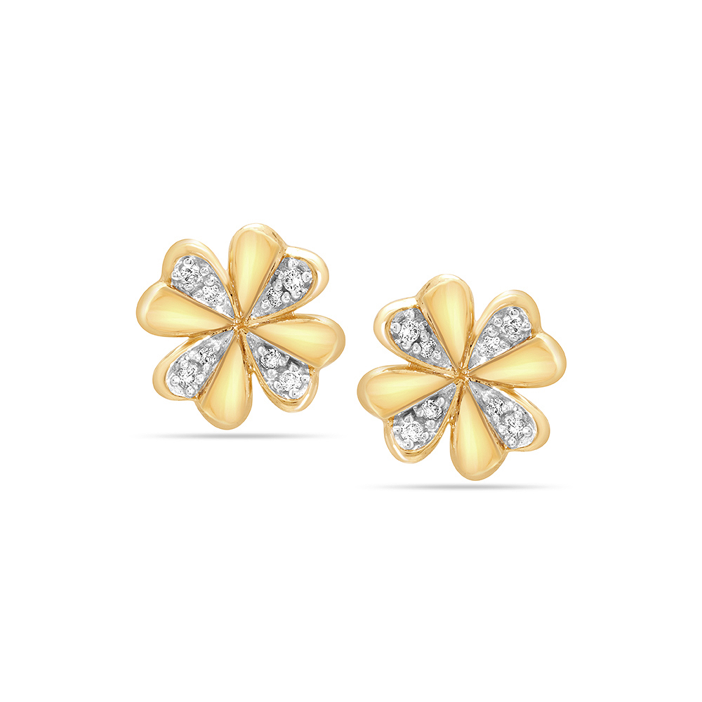 14KT Yellow Gold Fortune Clover Diamond Stud Earring