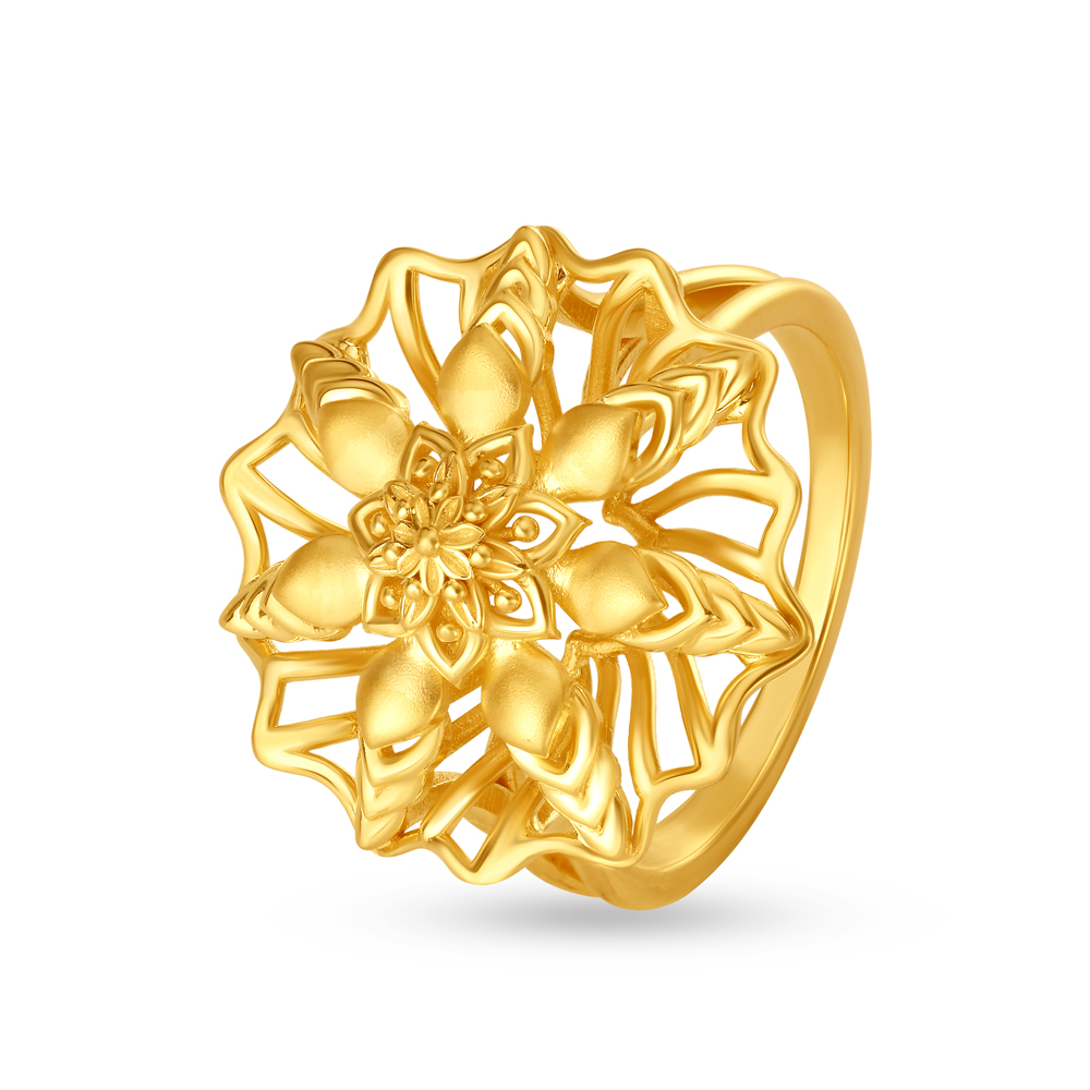 

Palatial 22 Karat Yellow Gold Floral Statement Ring