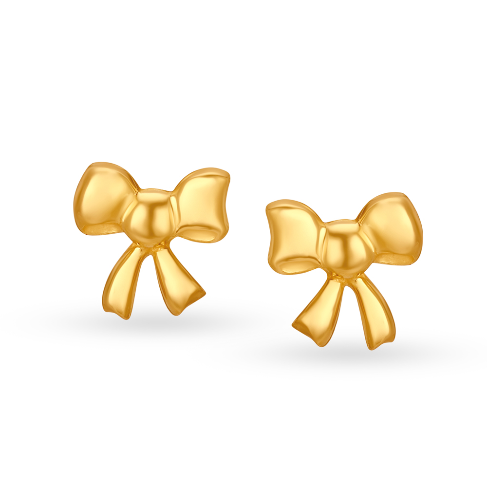 Stainless Steel Earrings  Small Bow Studs  22k Gold Plated  1 Pair   Earrs Inc